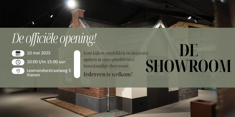 Een afbeelding van de showroom van van wiggen samen met de uitnodiging naar de opening van de showroom
